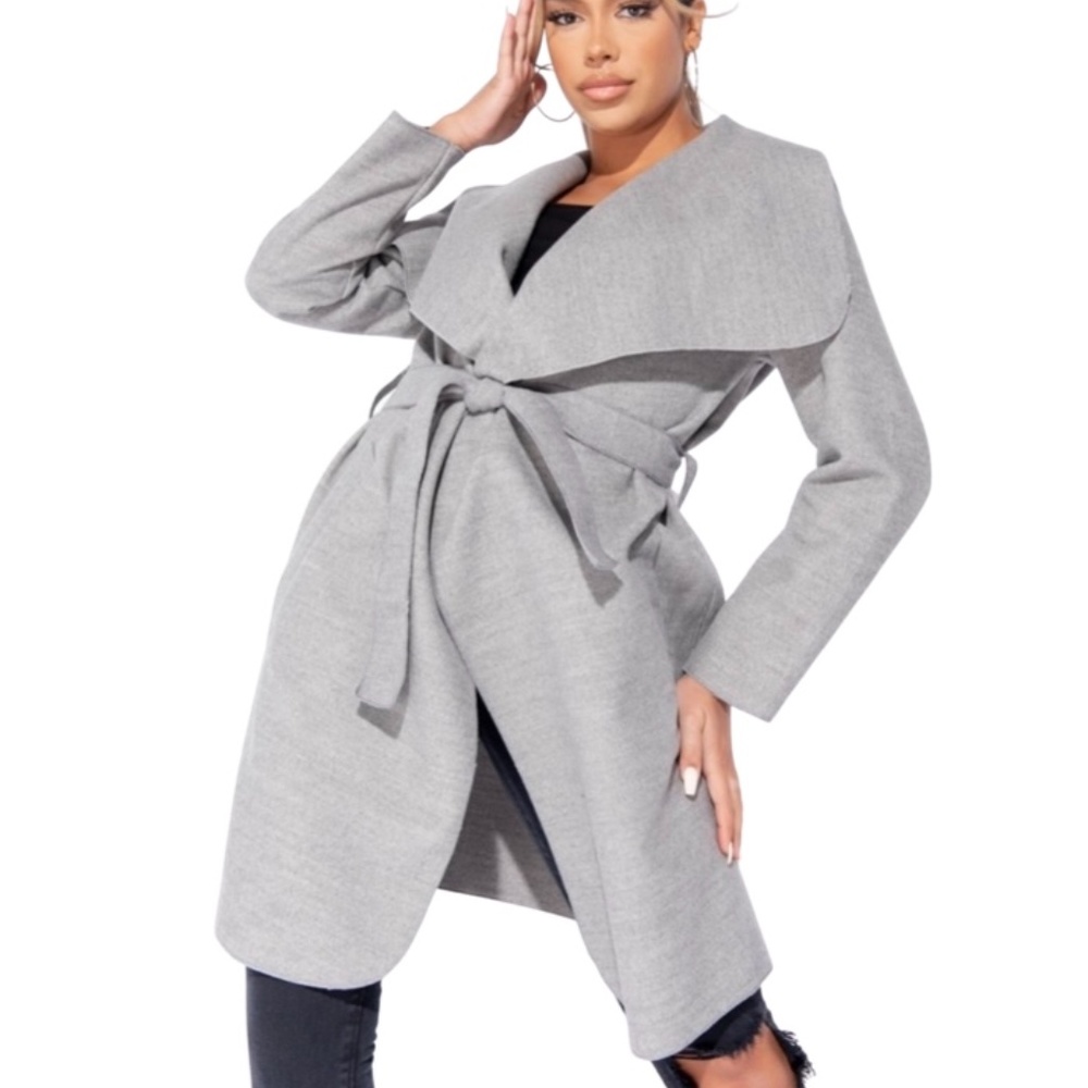 Mid Length Oversized Belted Waterfall Coat Grey NWT. Ask me for sizes left